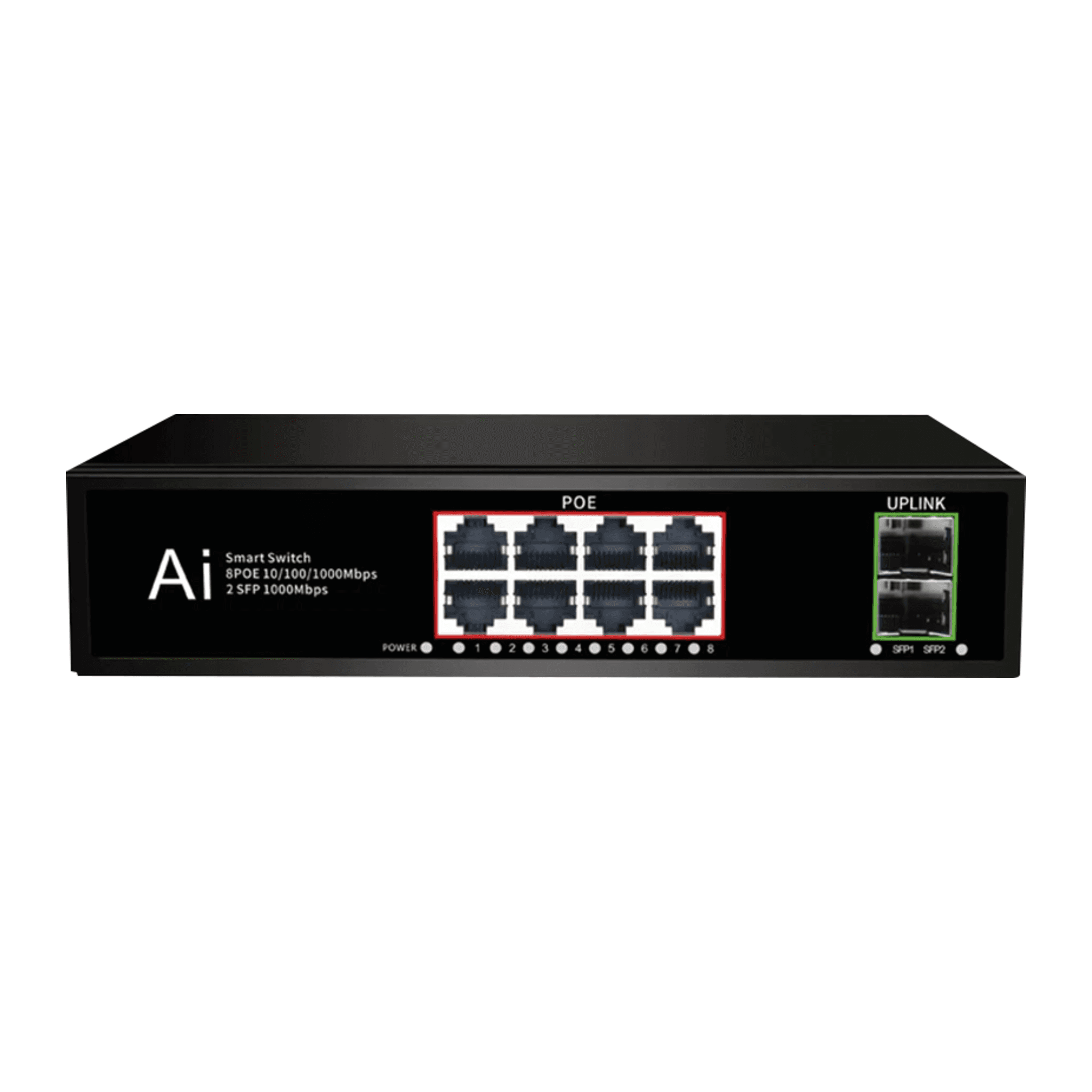 Коммутатор неуправляемый POE FT-S118TP-2S 8*10/100/1000M RJ45 POE, 2*SFP, корпус металл