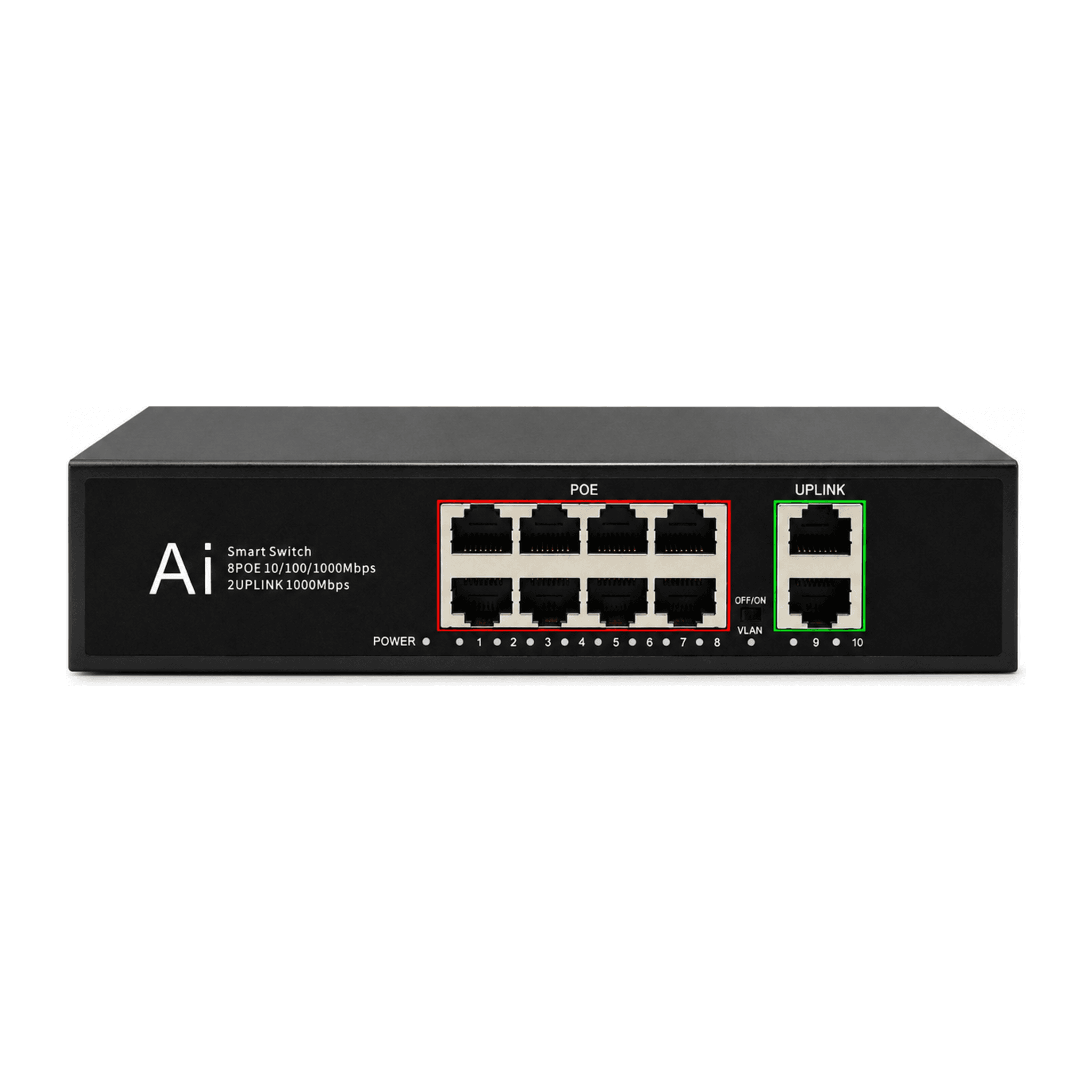 Коммутатор неуправляемый POE FT-S118TP-2T 8*10/100/1000M RJ45 POE, 2*10/100M/1000 RJ45, корпус металл